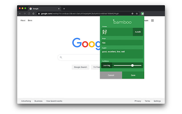 Bamboo chrome extension, enter a word